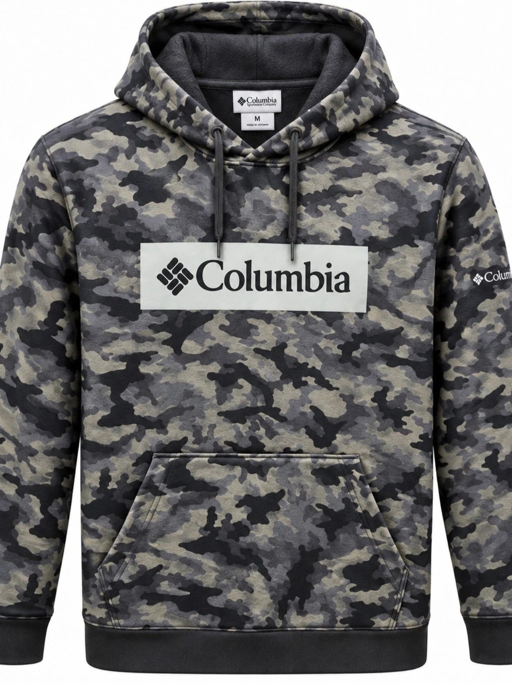 Columbia Men's Gray/Black Camo Pullover Fleece Hoodie Polyester Size M